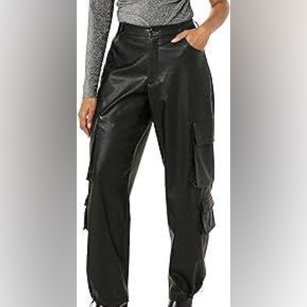TEREA Women's Anika Vegan Leather Cargo Pant Jet Black